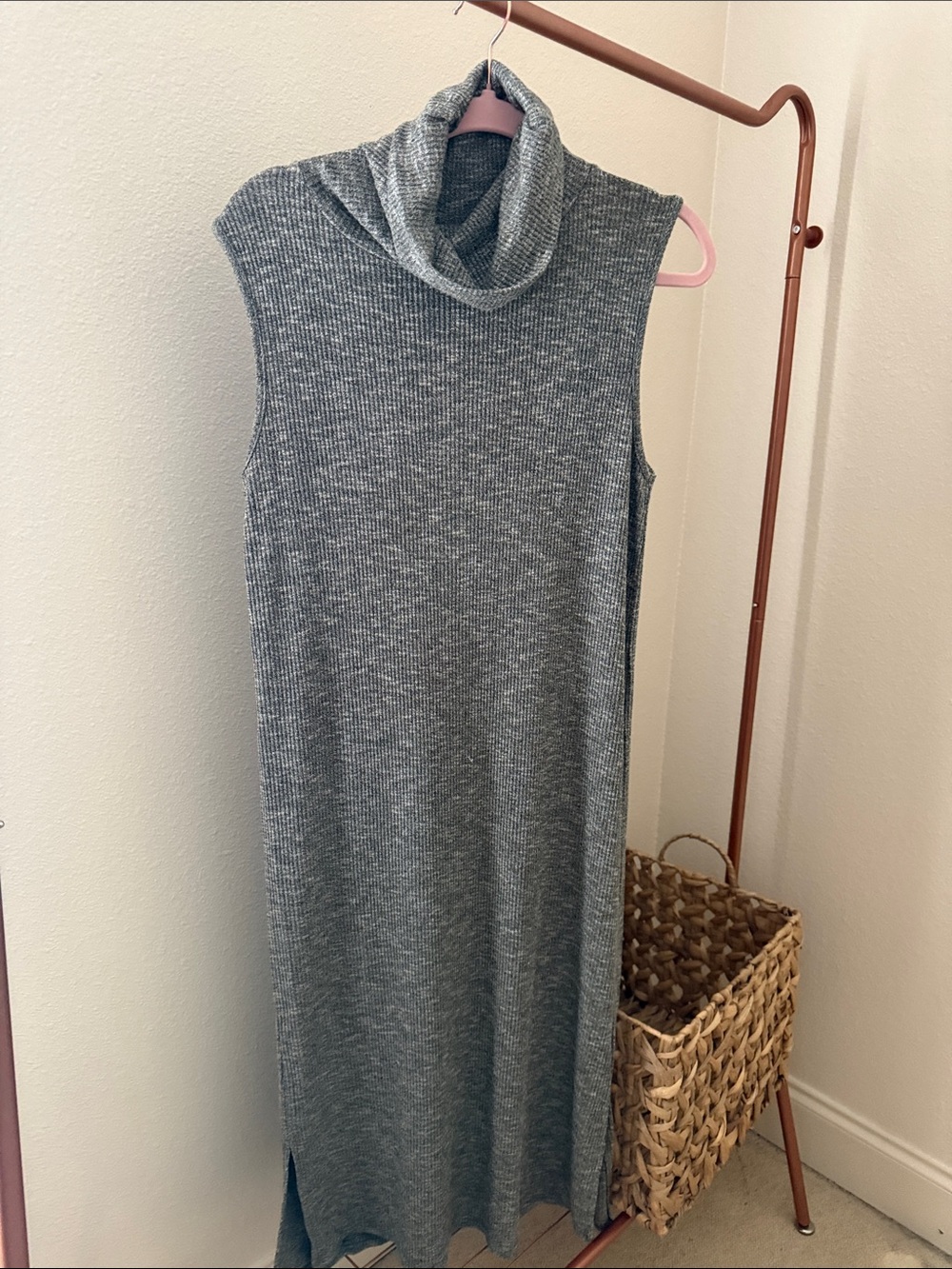 Sleeveless Olive Turtleneck Knit Dress